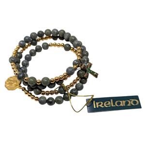 Connemara Marble Rosary Bracelet Made in Ireland Gold Tone Beads Gift Box